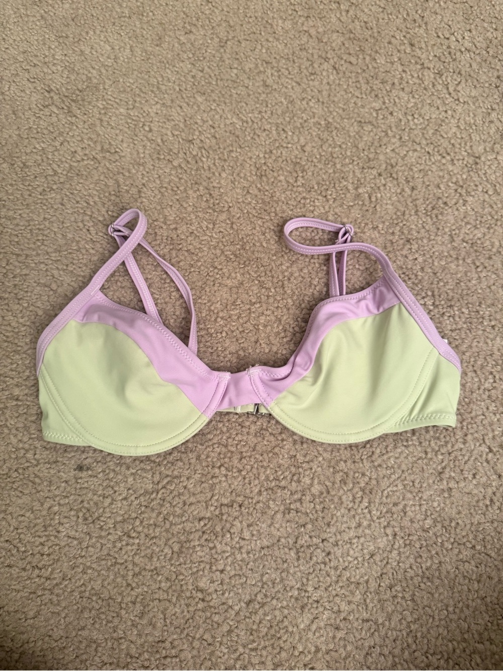 Cider Pastel Green and Lavender Trim Bikini Top